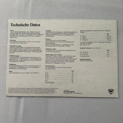 Lancia Beta Spider 2000 Car Sales Brochure Catalog Vintage GERMAN Language