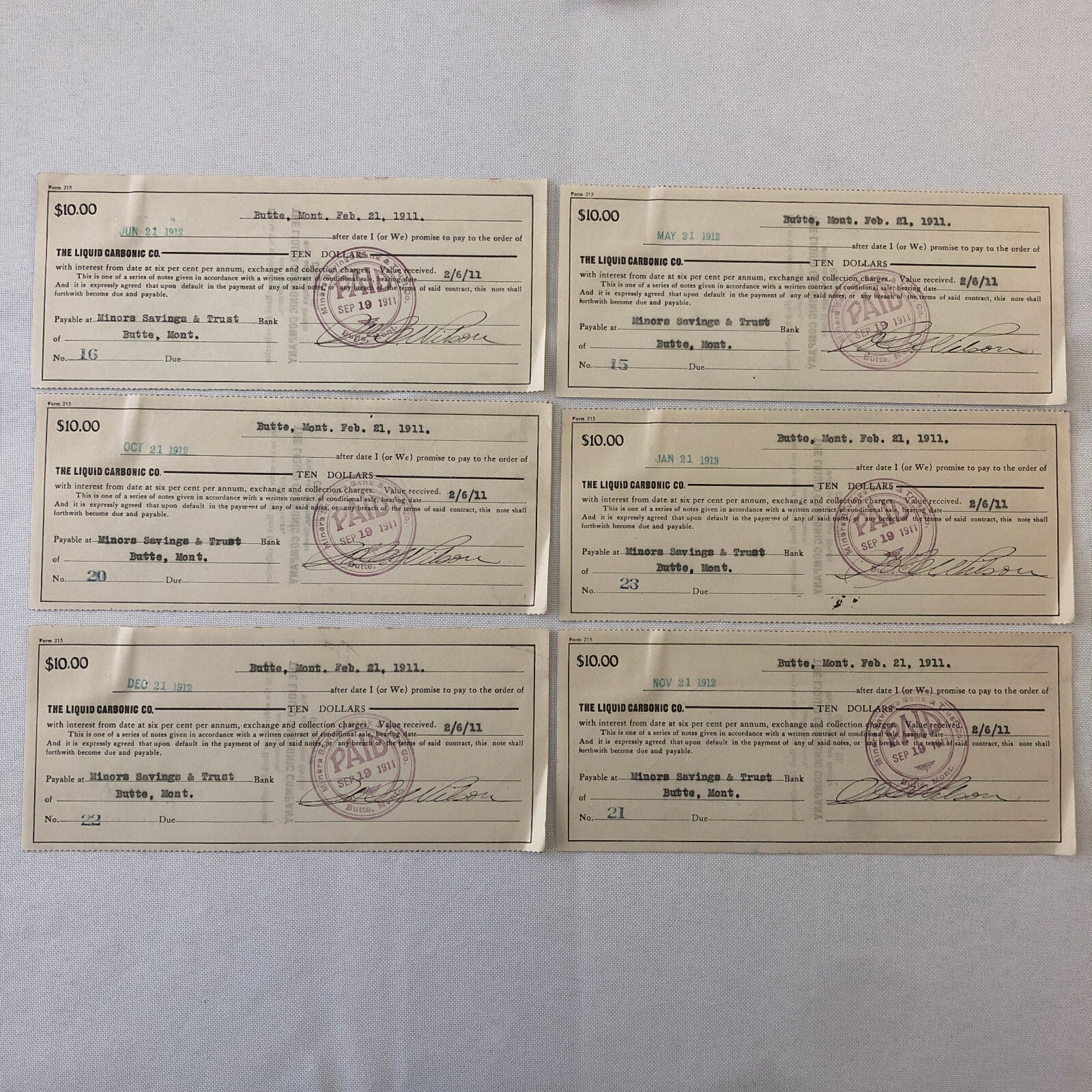 Liquid Carbonic Company Receipt Payment Note Document Ephemera Lot 26x 1911