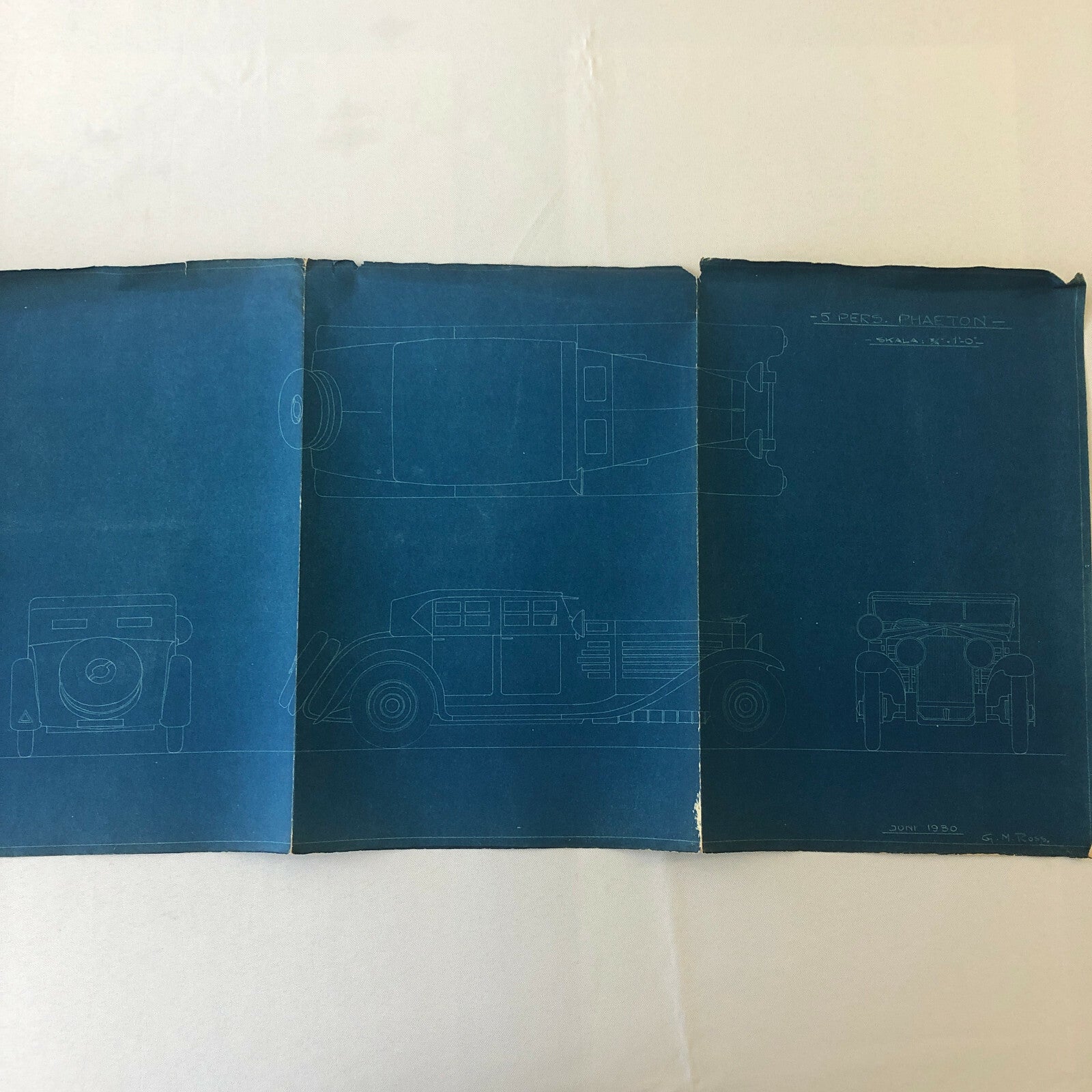 1930 Coachbuilder Car Design Blueprint Rendering Blue Print Phaeton Body Style 