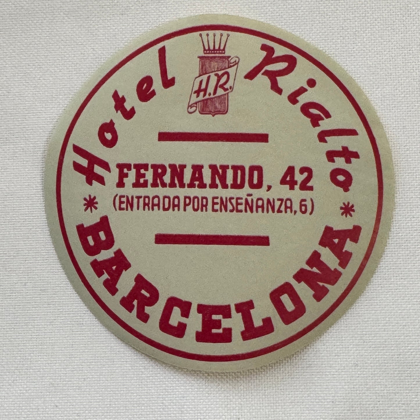Vintage Travel Luggage Label Hotel Rialto Barcelona Spain Spanish