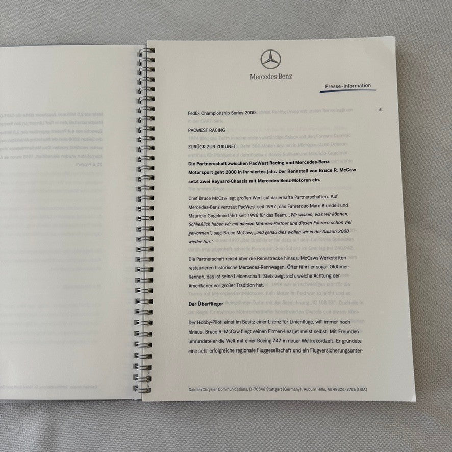 2000 Mercedes Benz Marlboro CART Racing Press Kit Tony Kanaan Michel Jourdain