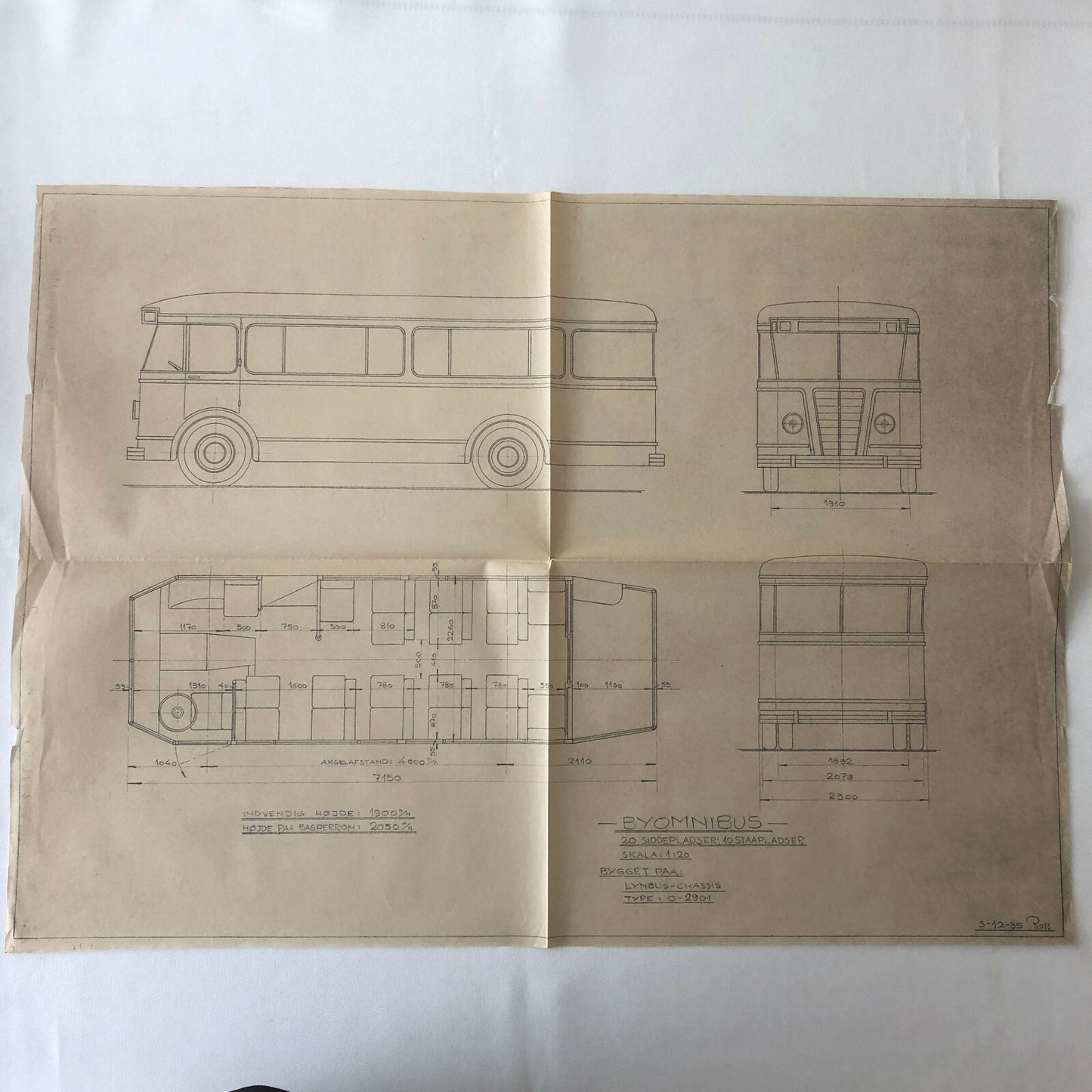 1935 Coachbuilder Bus Design Blueprint Rendering Blue Print Coach Bus Truck