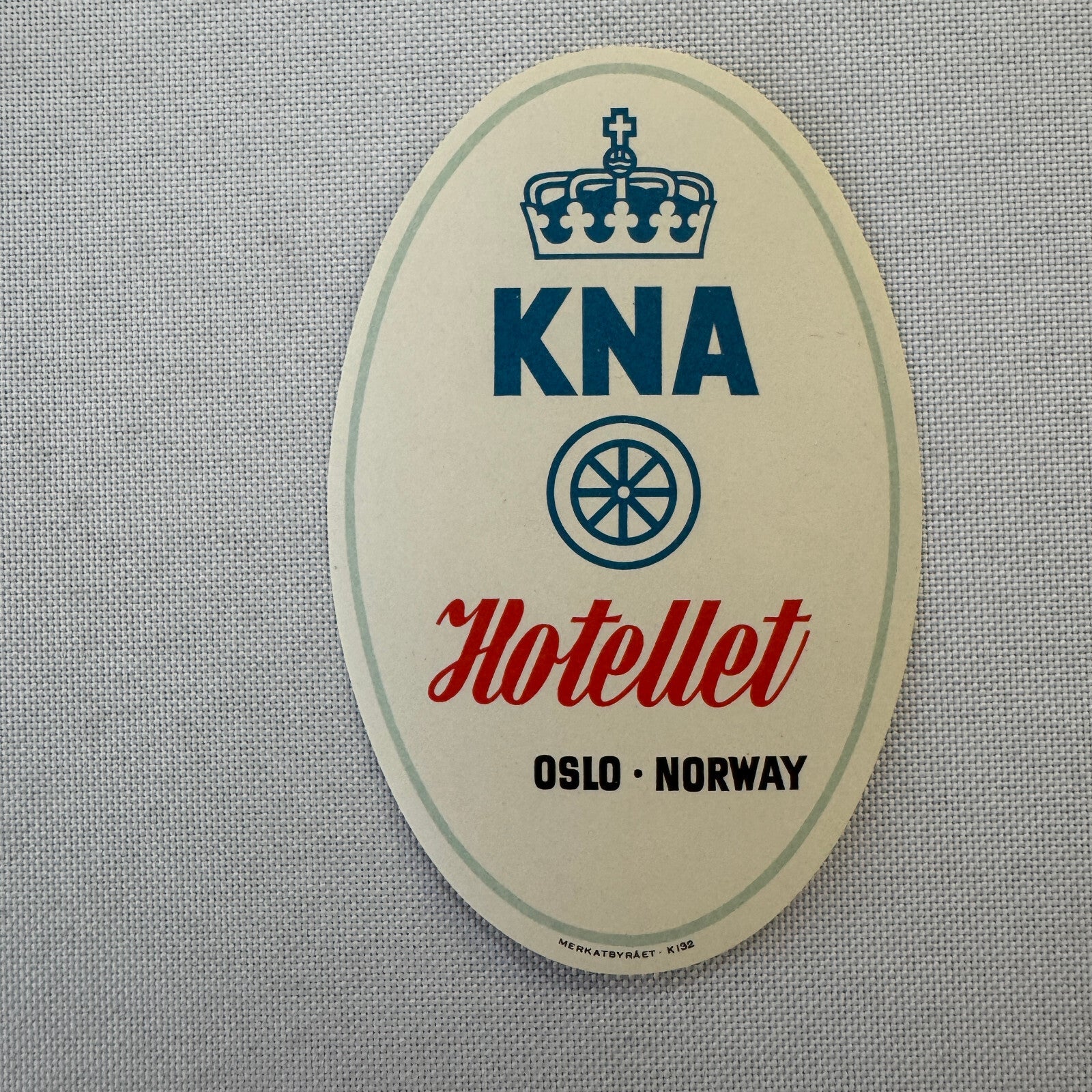 Vintage Hotel Travel Label KNA Hotellet Hotel Oslo Norway