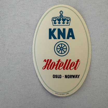 Vintage Hotel Travel Label KNA Hotellet Hotel Oslo Norway