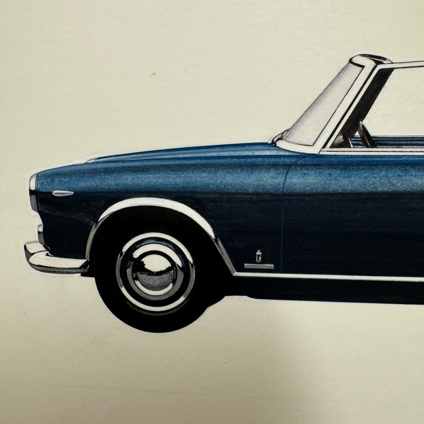 Pininfarina Peugeot 404 Convertible Concept Car Illustration Art Drawing Vintage