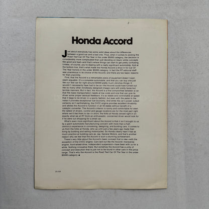 Honda Accord Road Test Magazine 1977 Car of the Year Sales Brochure Catalog