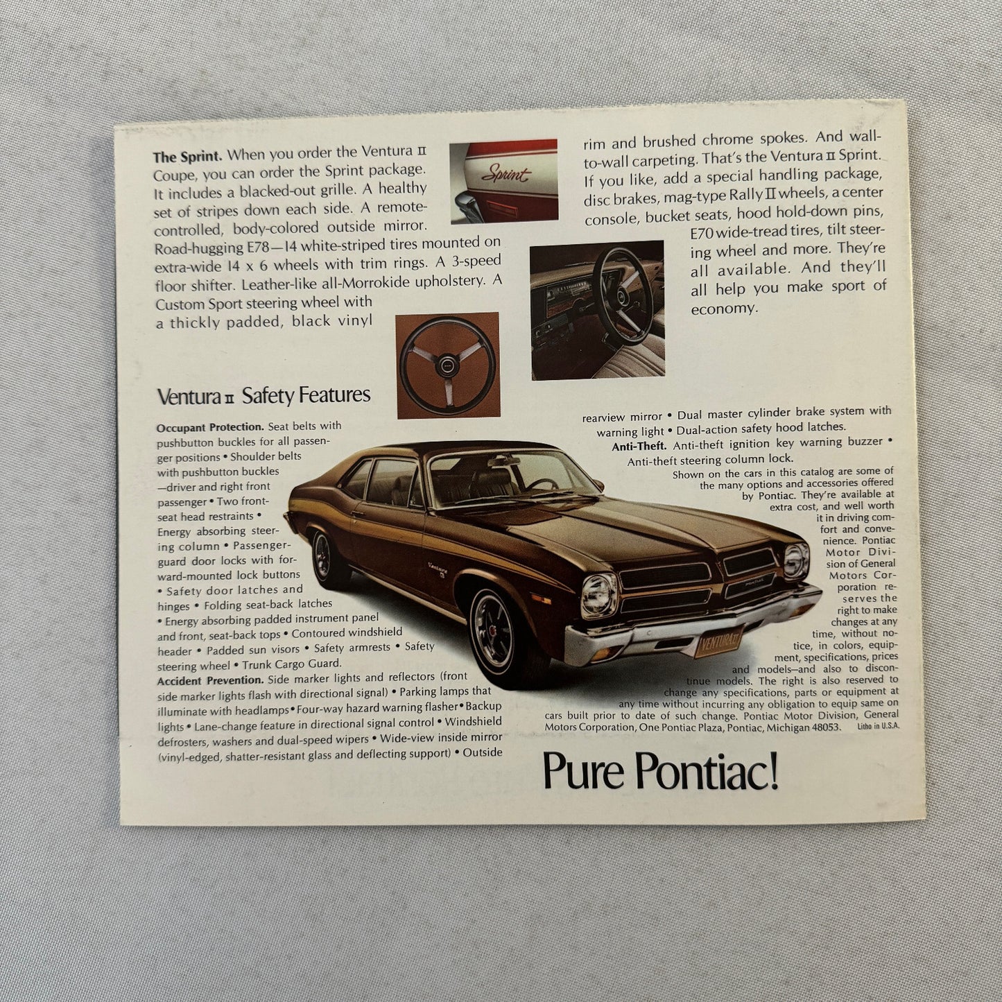 Pontiac Ventura II Car Sales Brochure Vintage Advertising Sprint
