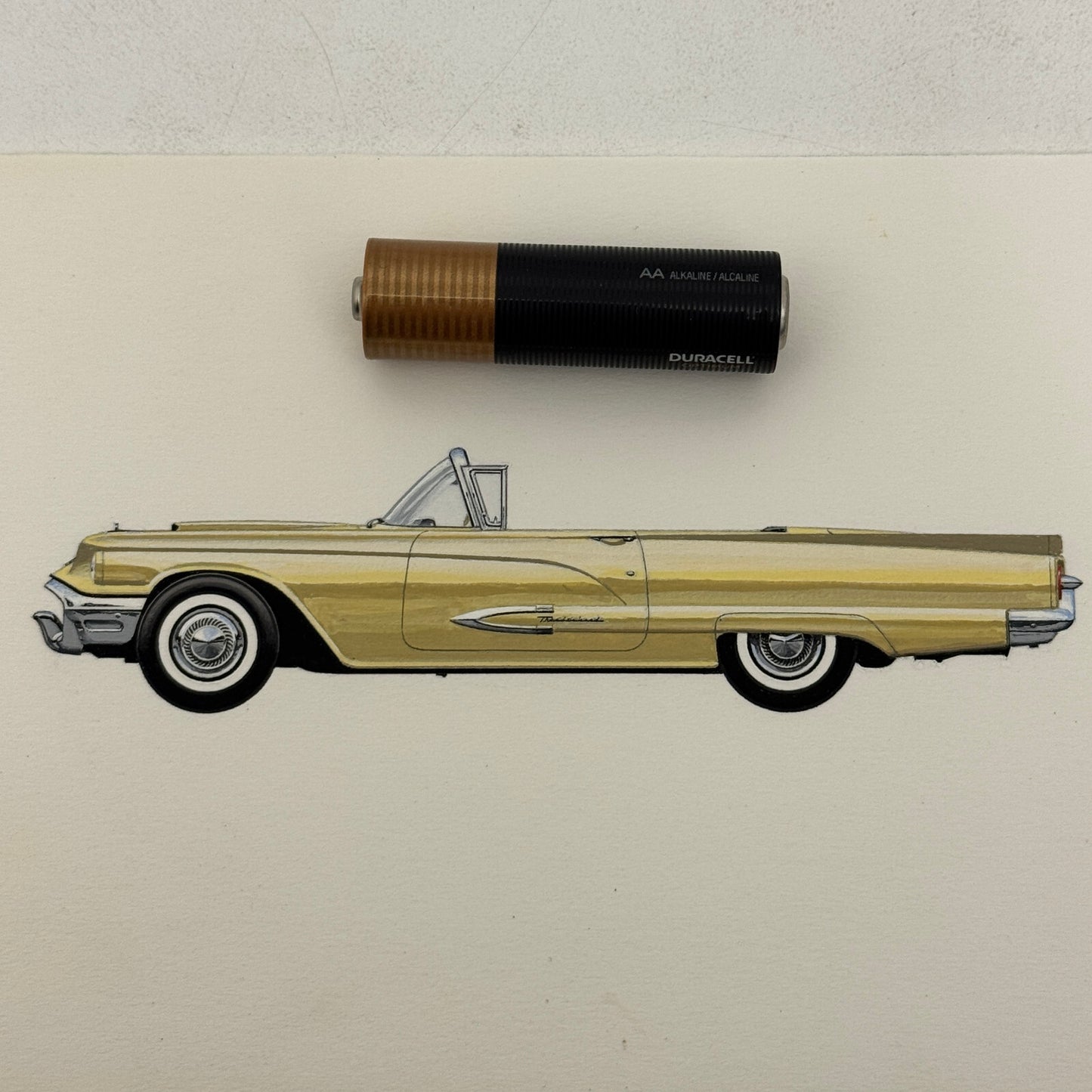 1959 Ford Thunderbird Convertible Car Illustration Art Drawing Vintage Miniature