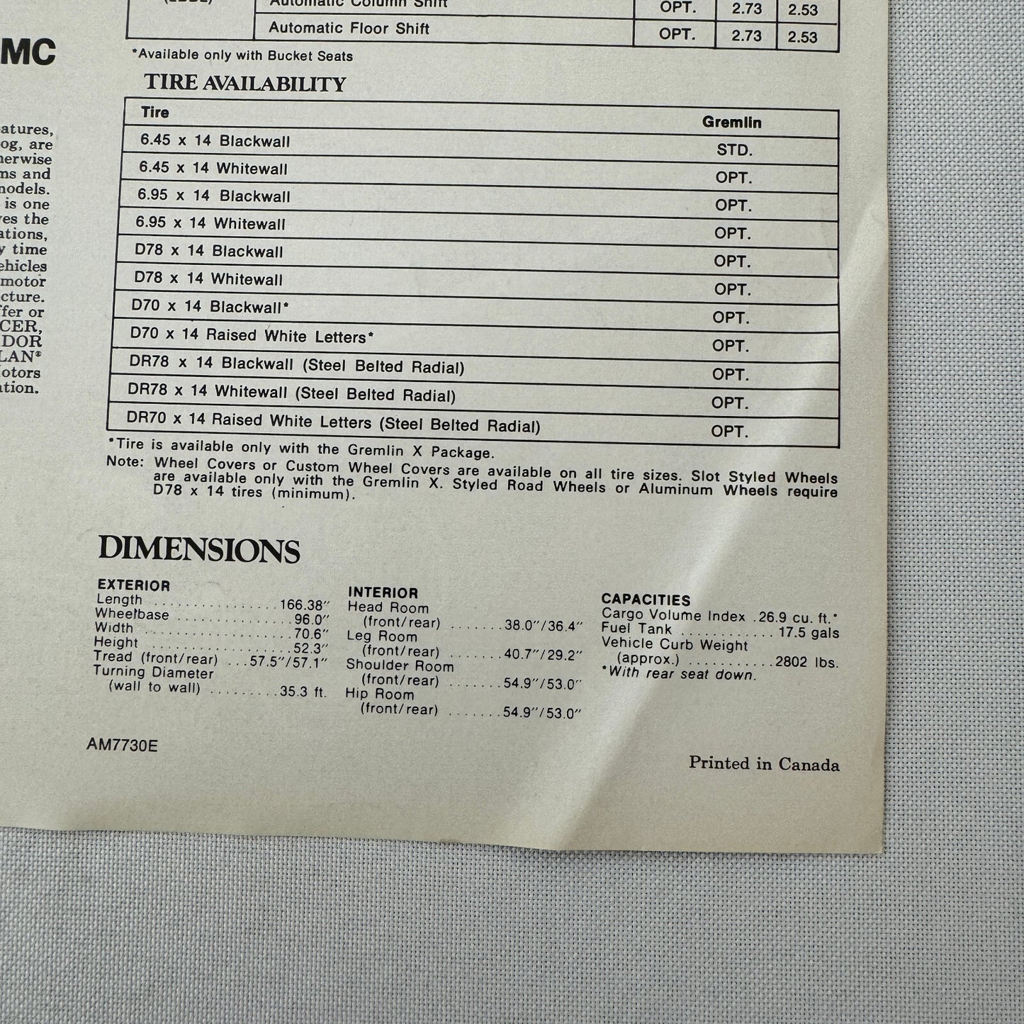 1977 AMC American Motors Gremlin Sales Sheet Brochure Vintage Car Advertising 