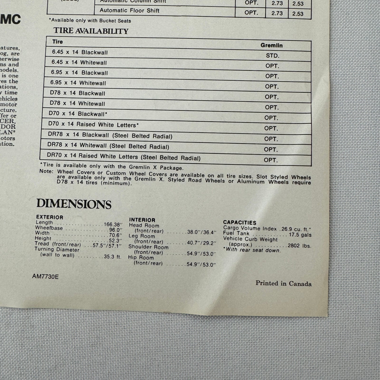 1977 AMC American Motors Gremlin Sales Sheet Brochure Vintage Car Advertising 