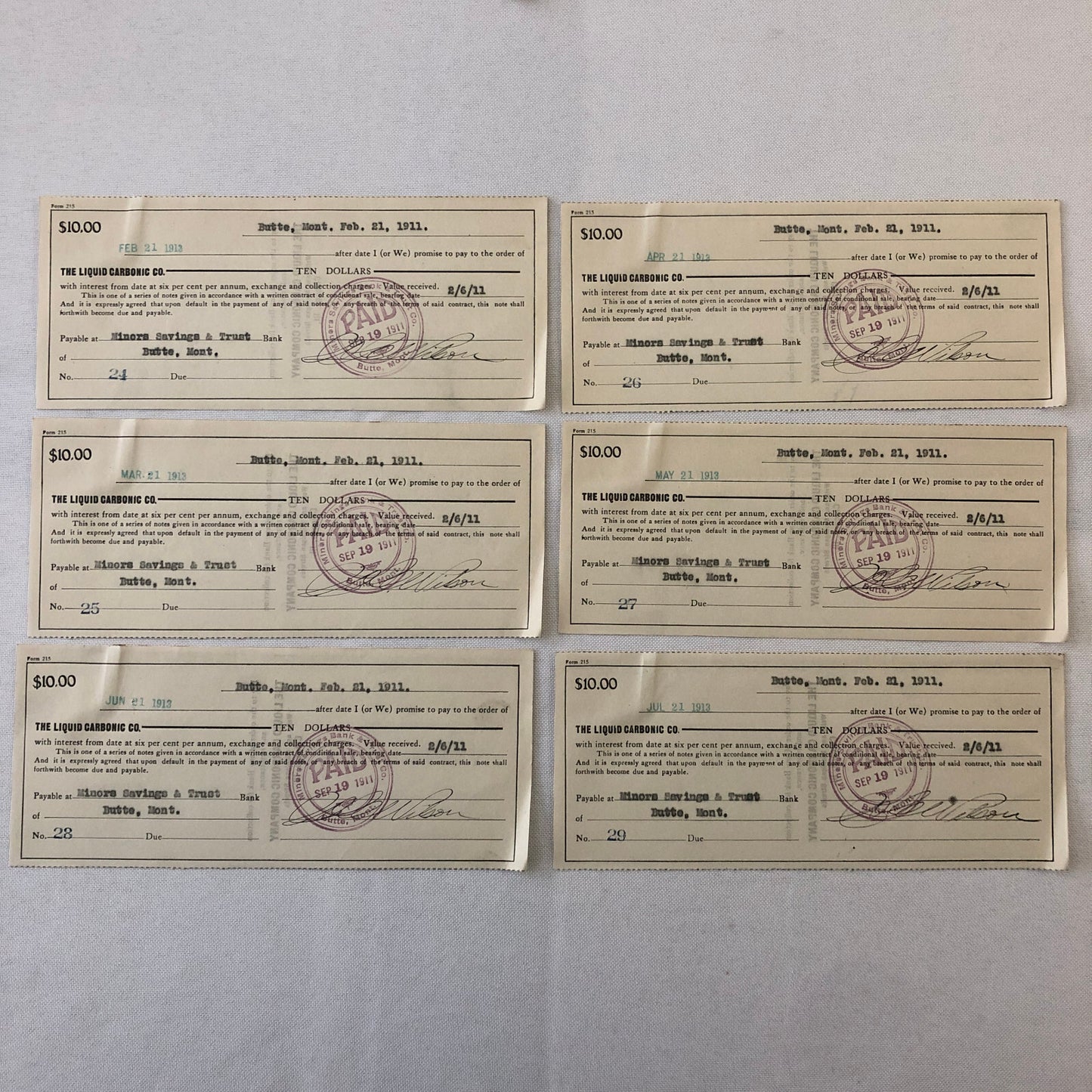 Liquid Carbonic Company Receipt Payment Note Document Ephemera Lot 26x 1911