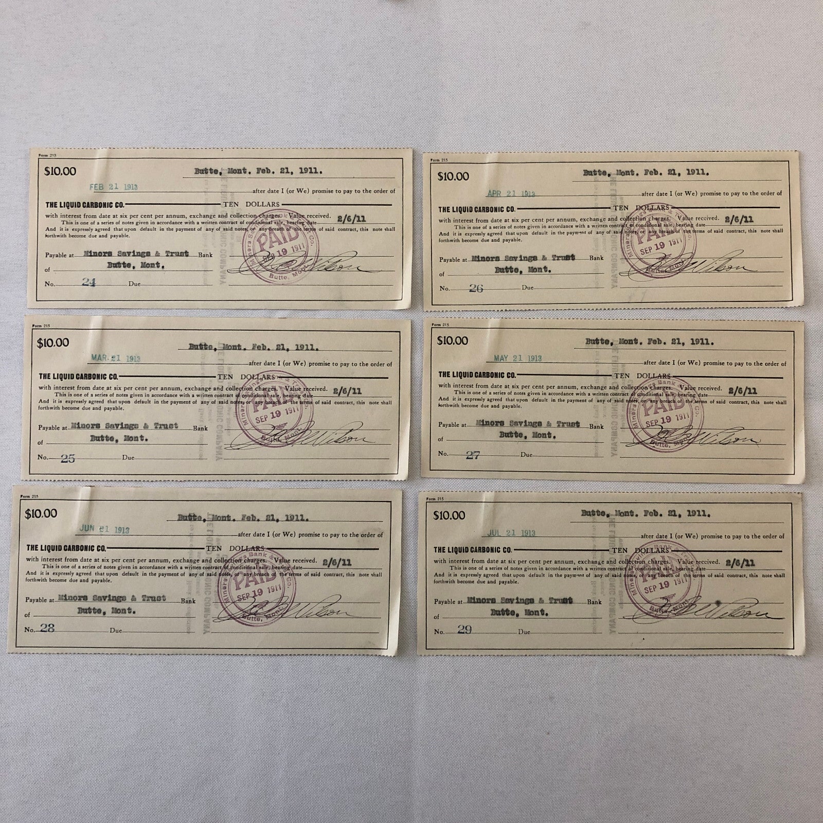 Liquid Carbonic Company Receipt Payment Note Document Ephemera Lot 26x 1911