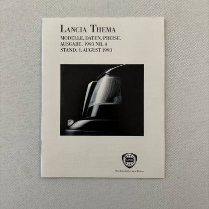 1993 Lancia Thema Technical Data Price List Brochure European German Text