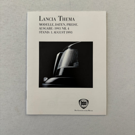 1993 Lancia Thema Technical Data Price List Brochure European German Text