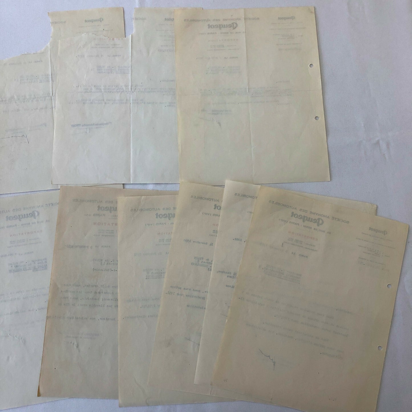 1948 - 1957 Peugeot Car Letter Letterhead Document Lot of 9 - FRENCH