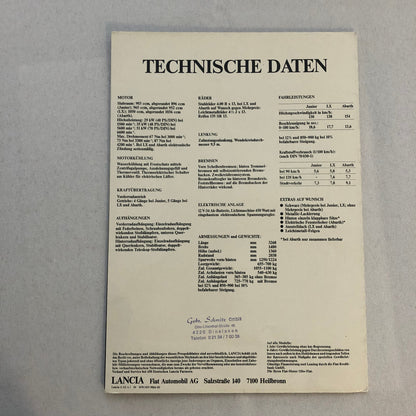 Lancia A112 Car Sales Brochure Catalog Vintage GERMAN Lancia A 112 Abarth