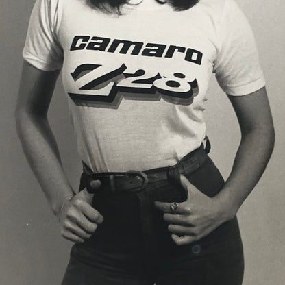 Vintage Photo Photograph Woman in Chevrolet Camaro Z28 Shirt Chevy