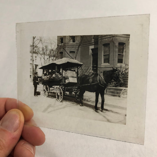 Antique Glass Plate Lantern Slide Photo Horse Drawn Wagon Vendor Cart