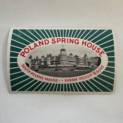 Vintage Travel Luggage Label Poland Spring House Maine Hiram Ricker Hotel