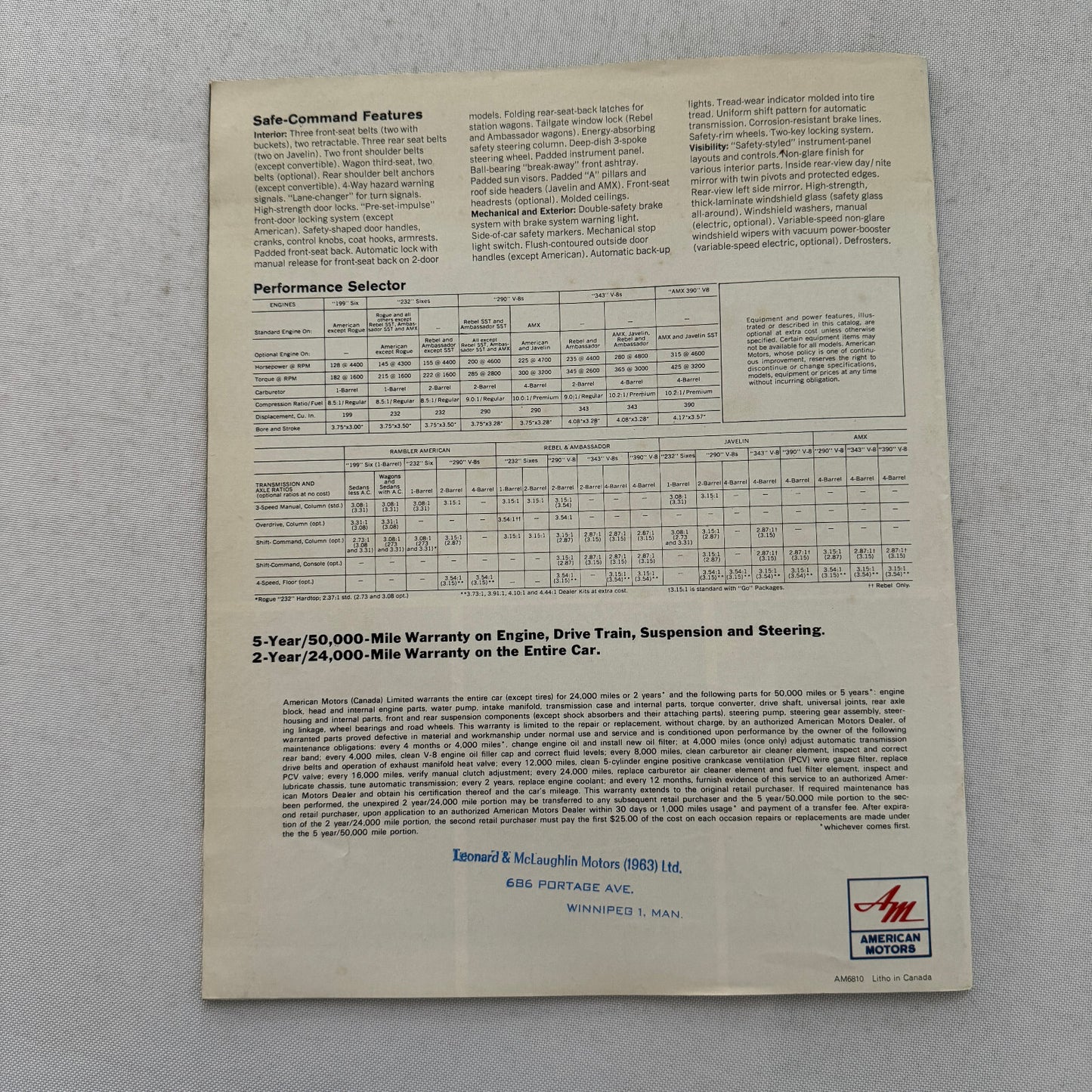1968 American Motors AMC Brochure Catalog Javelin Rebel American Ambassador AMX