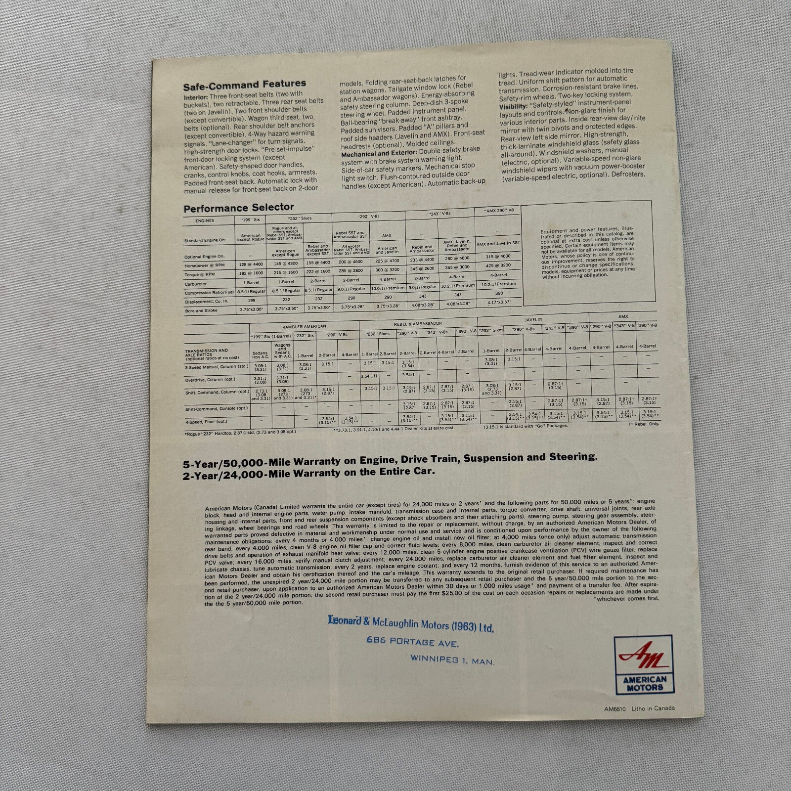 1968 American Motors AMC Brochure Catalog Javelin Rebel American Ambassador AMX