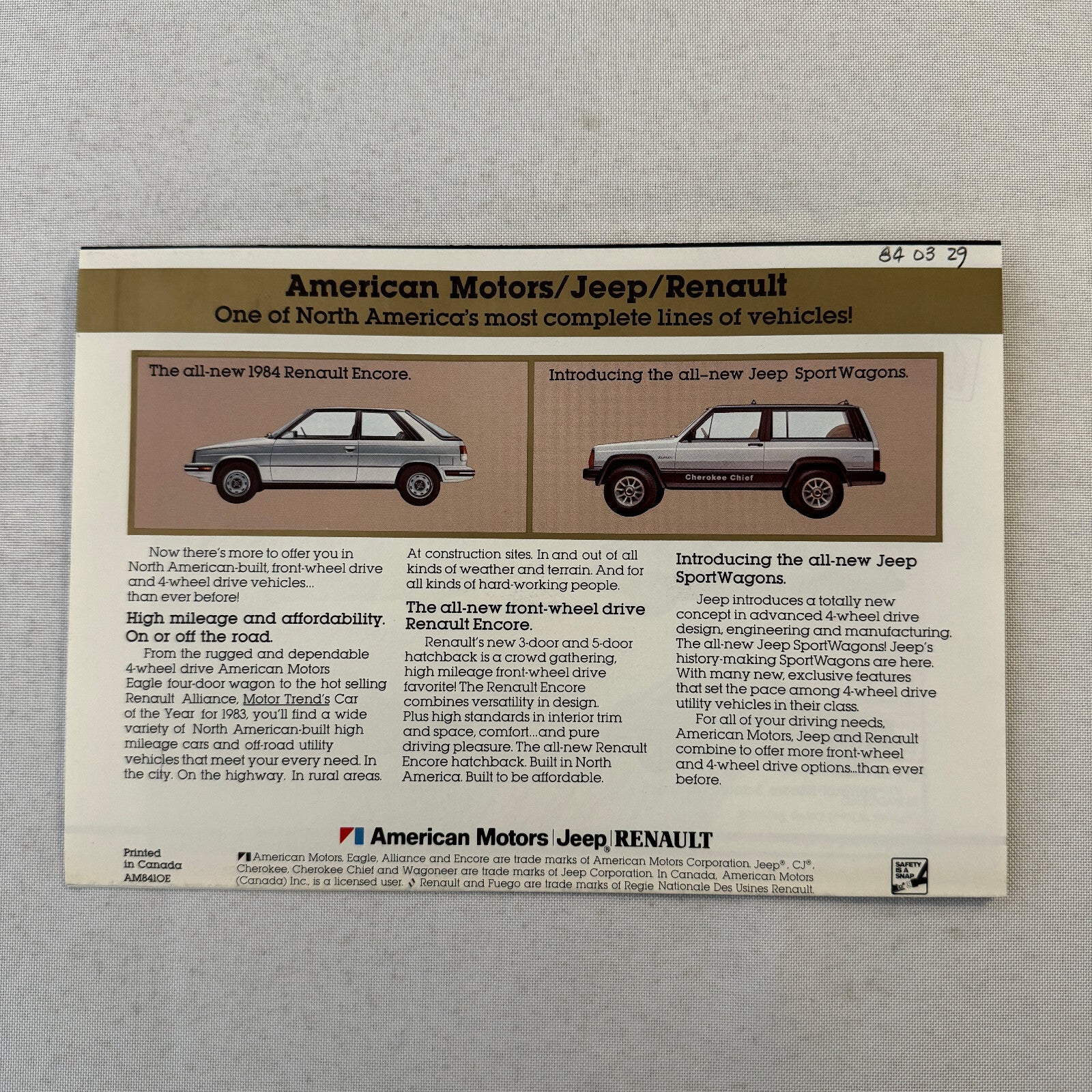American Motors Jeep and Renault Sales Brochure Catalog Eagle CJ-7 Wagoneer +
