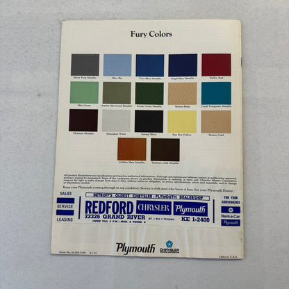 1973 Plymouth Fury Sales Brochure Catalog Gran Fury Coupe Sedan Fury III II I