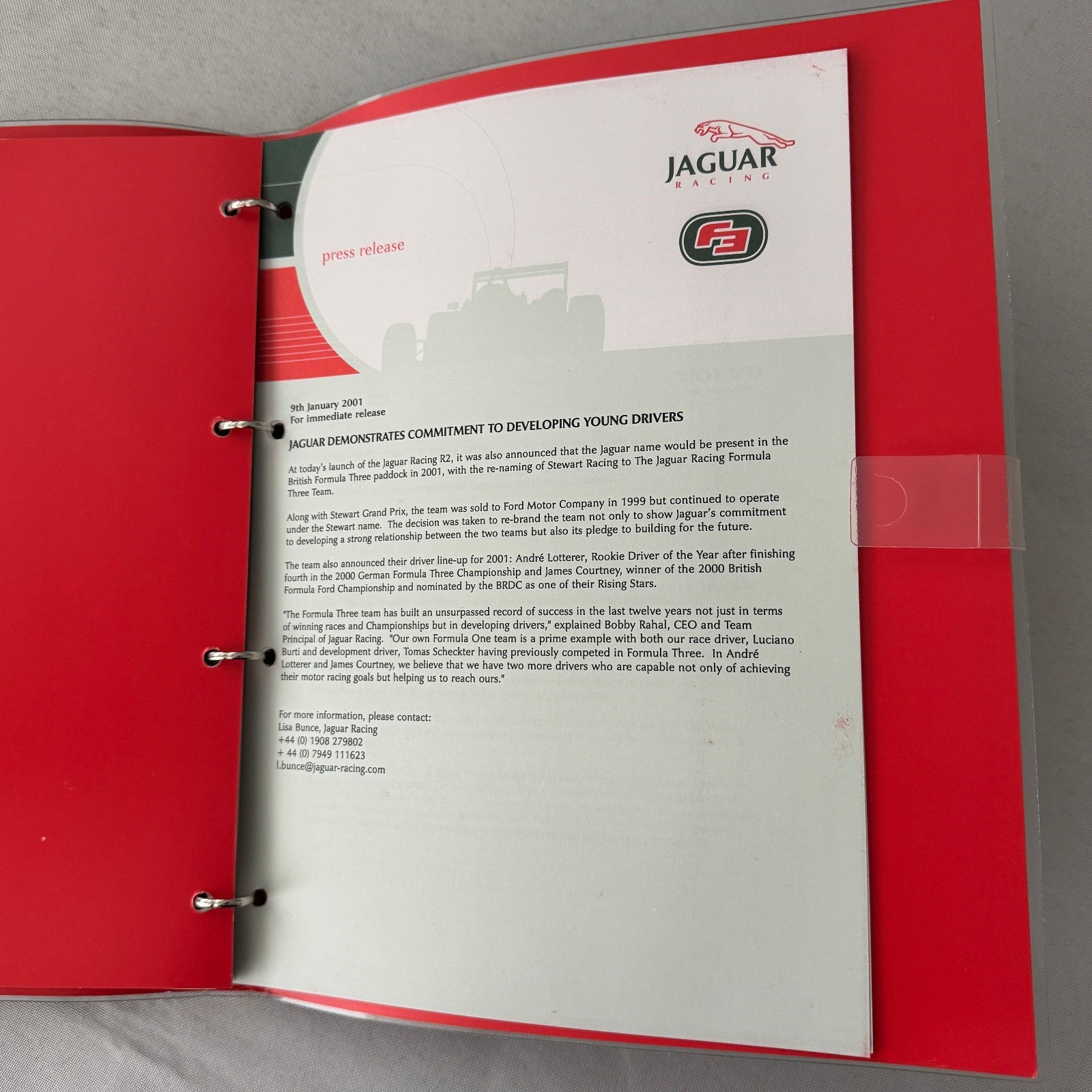 2001 Jaguar Racing Press Kit Formula 3 Formula One F1 Photos Eddie Irvine