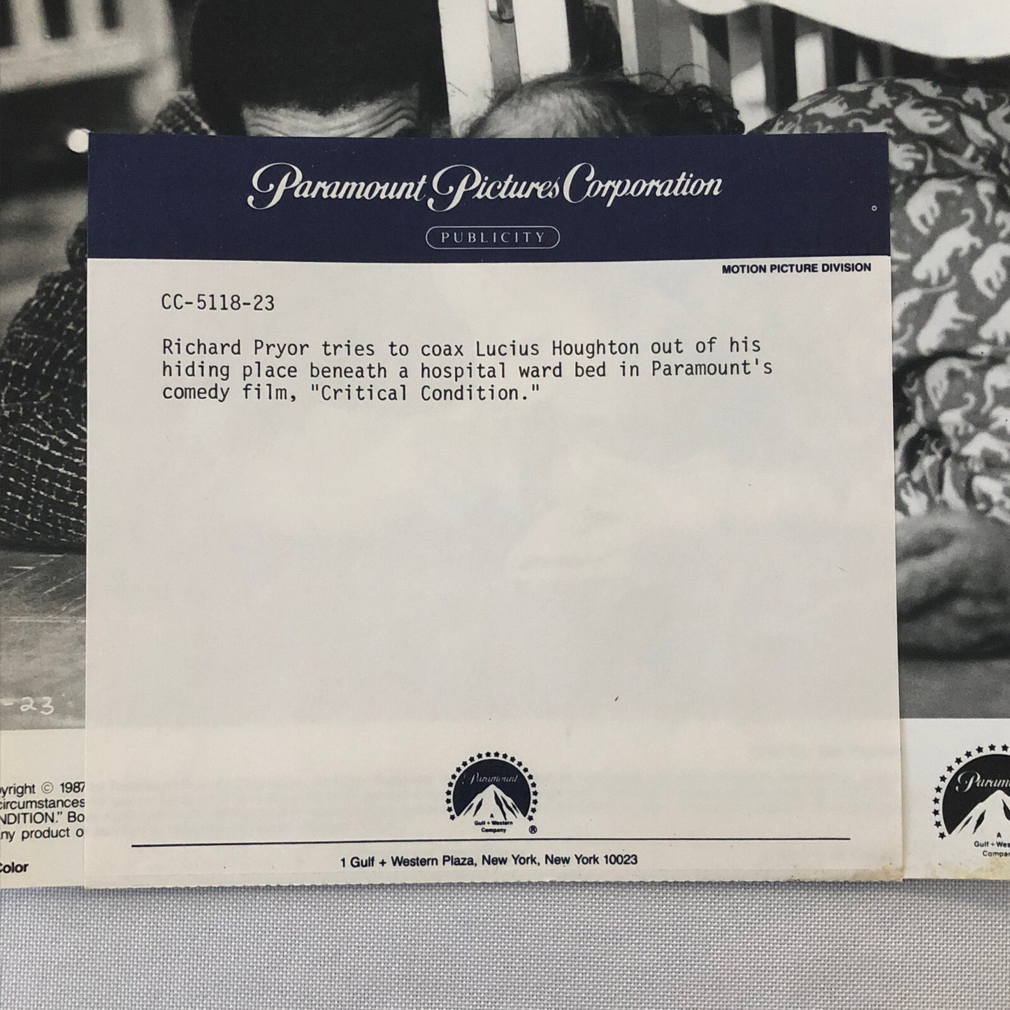 Movie Film Press Photo Photograph Critical Condition Richard Pryor 1987