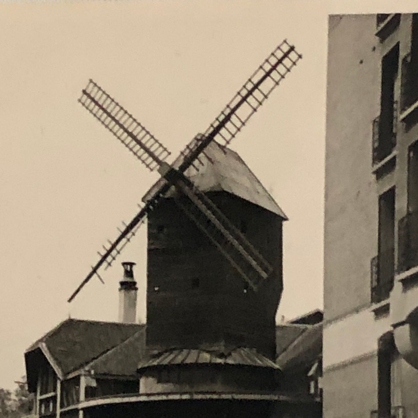 Vintage Photo Photograph Theater with Windmill Street Scene Cars Truck +