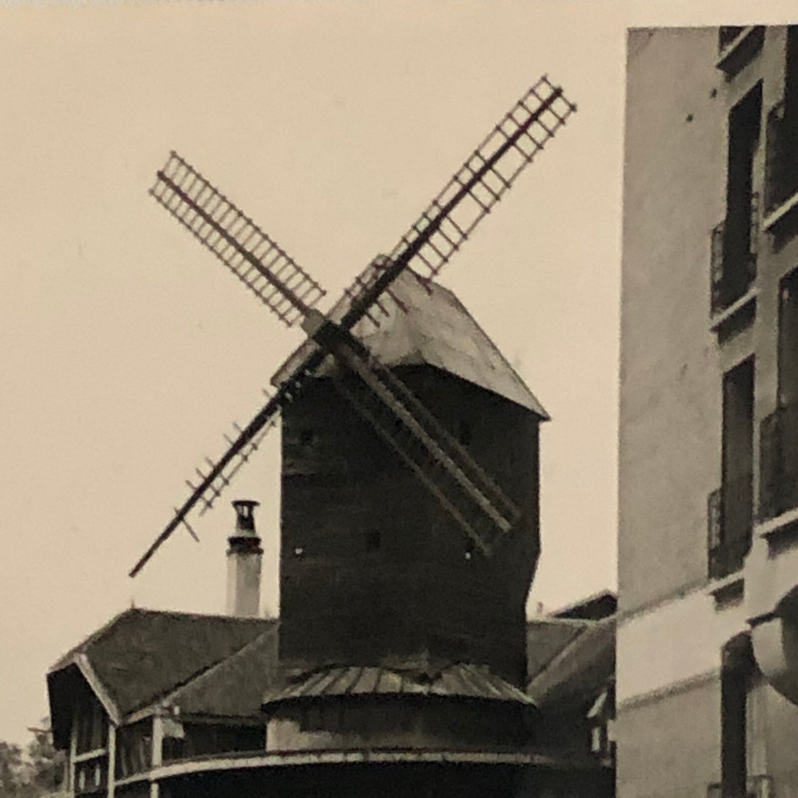Vintage Photo Photograph Theater with Windmill Street Scene Cars Truck +