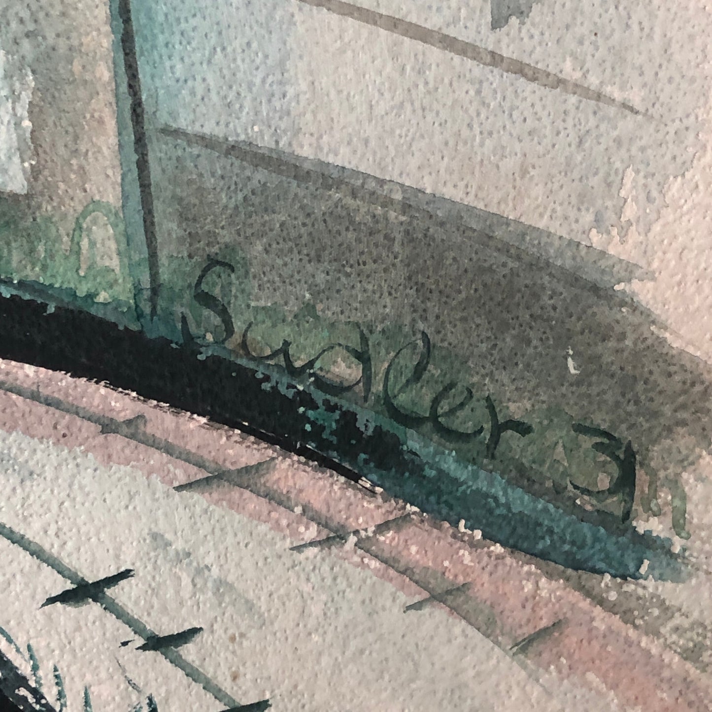 Vintage Painting Art Artwork Artist Arthur E Sudler Buildings Road Water