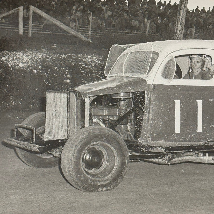 Vintage Racing Photo 1960 Stock Car Race Winner Checkered Flag Binghampton NY