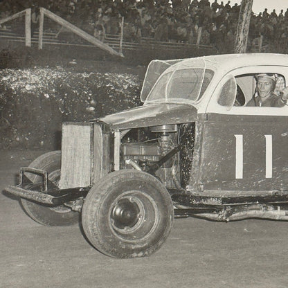 Vintage Racing Photo 1960 Stock Car Race Winner Checkered Flag Binghampton NY