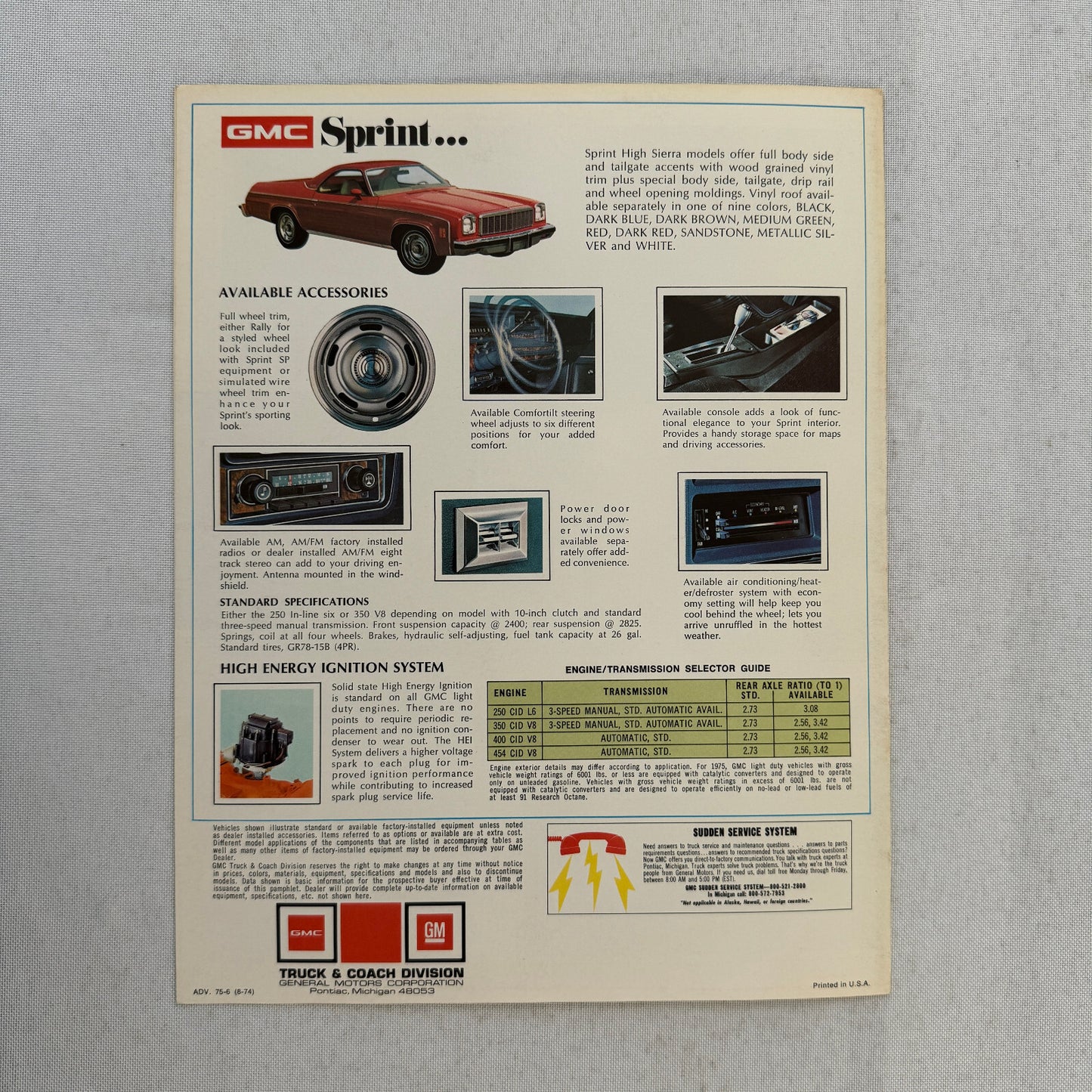 1975 GMC Sprint Pickup Truck Sales Brochure Catalog Advertising Vintage