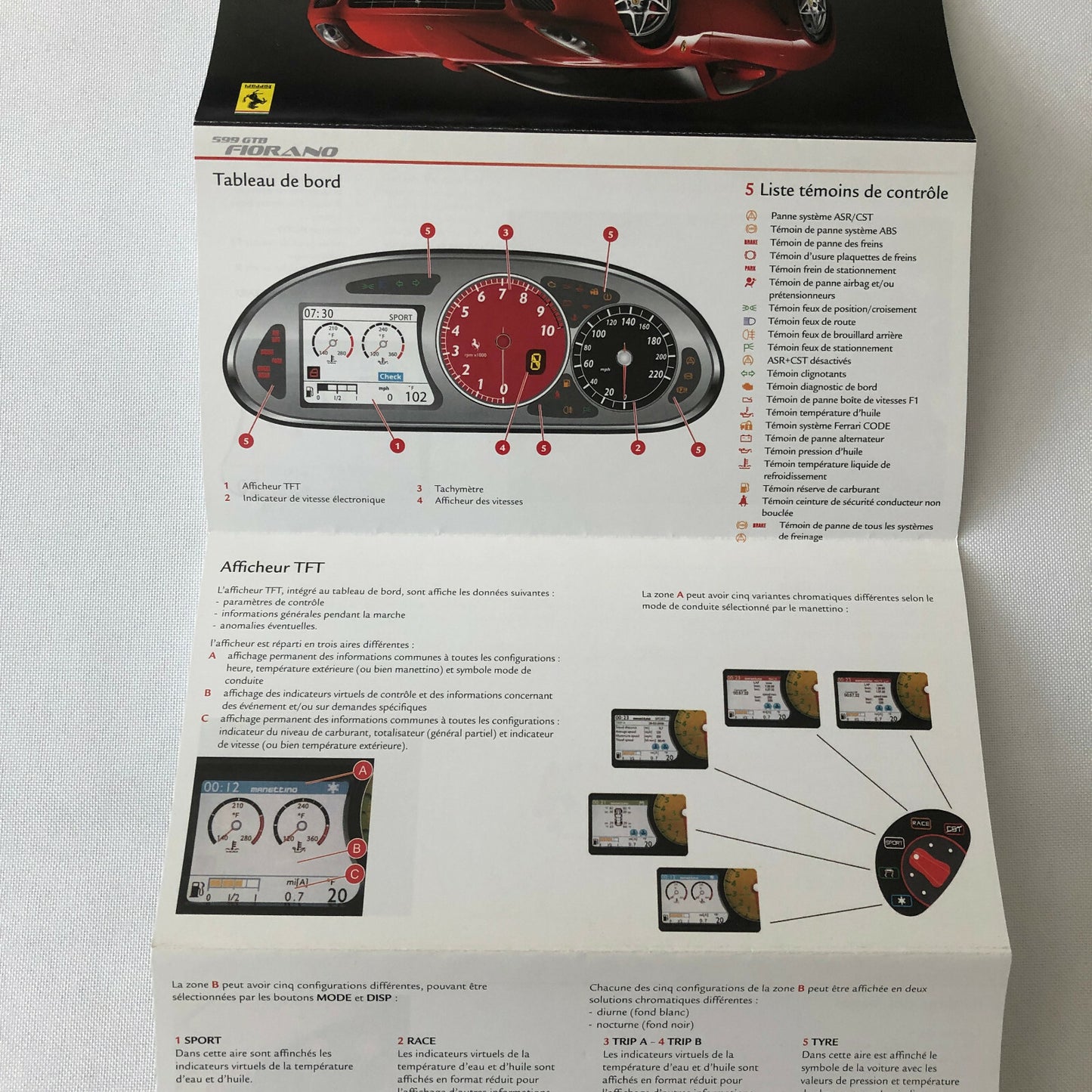 Ferrari 599 GTB Fiorano Quick Reference Guide Owners Manual - FRENCH Canadian 