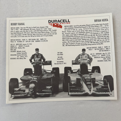 Duracell Indy Car Racing Team Press Kit Brochure Photos Bobby Rahal Bryan Herta