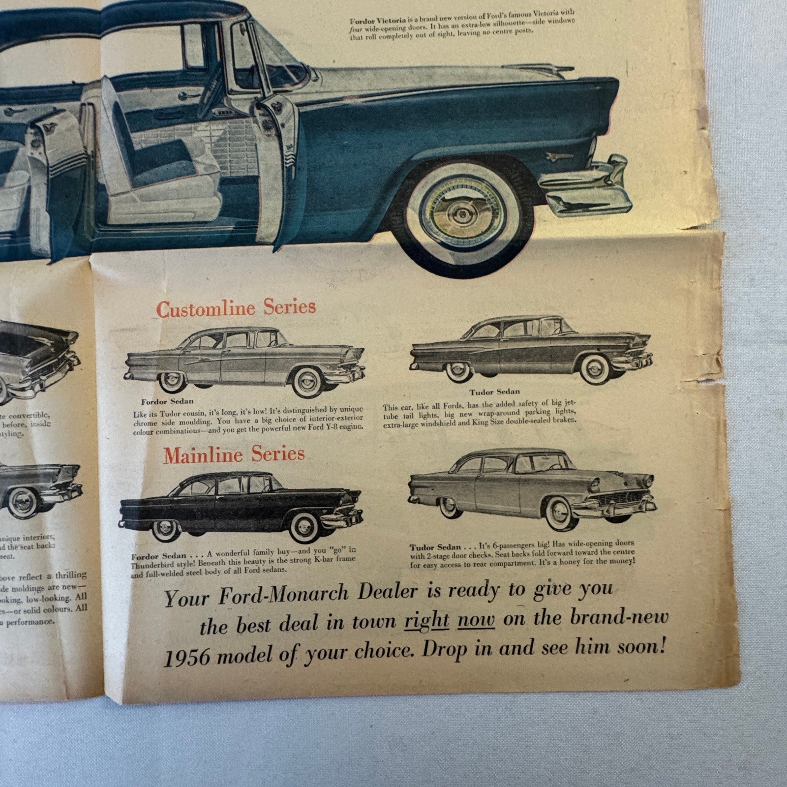 1956 Ford Car Sales Brochure Newspaper Crown Victoria Thunderbird Tudor Wagon +