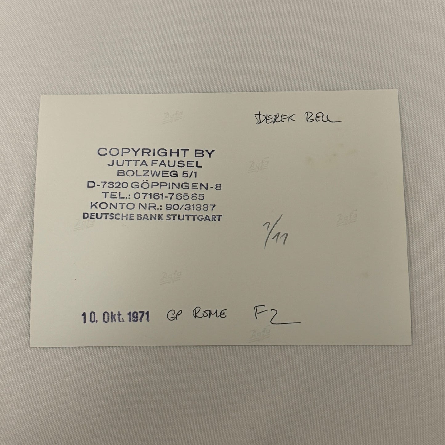 Vintage Racing Photo 1971 Rome Italy F2 Race Derek Bell Driver Motorsport