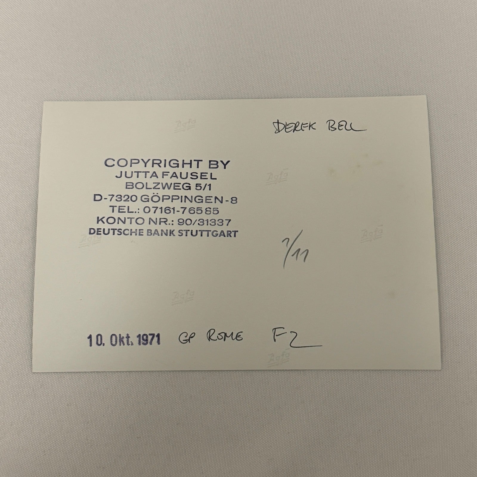 Vintage Racing Photo 1971 Rome Italy F2 Race Derek Bell Driver Motorsport