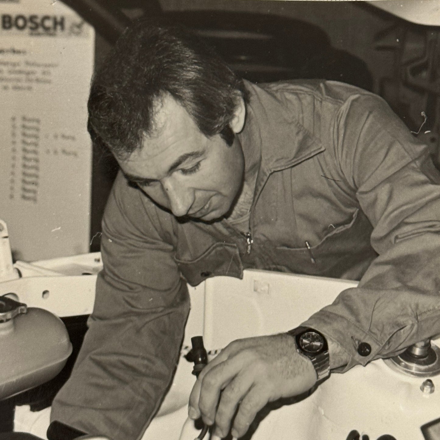 Vintage Photo Photograph Man Working on Car Porsche 1980