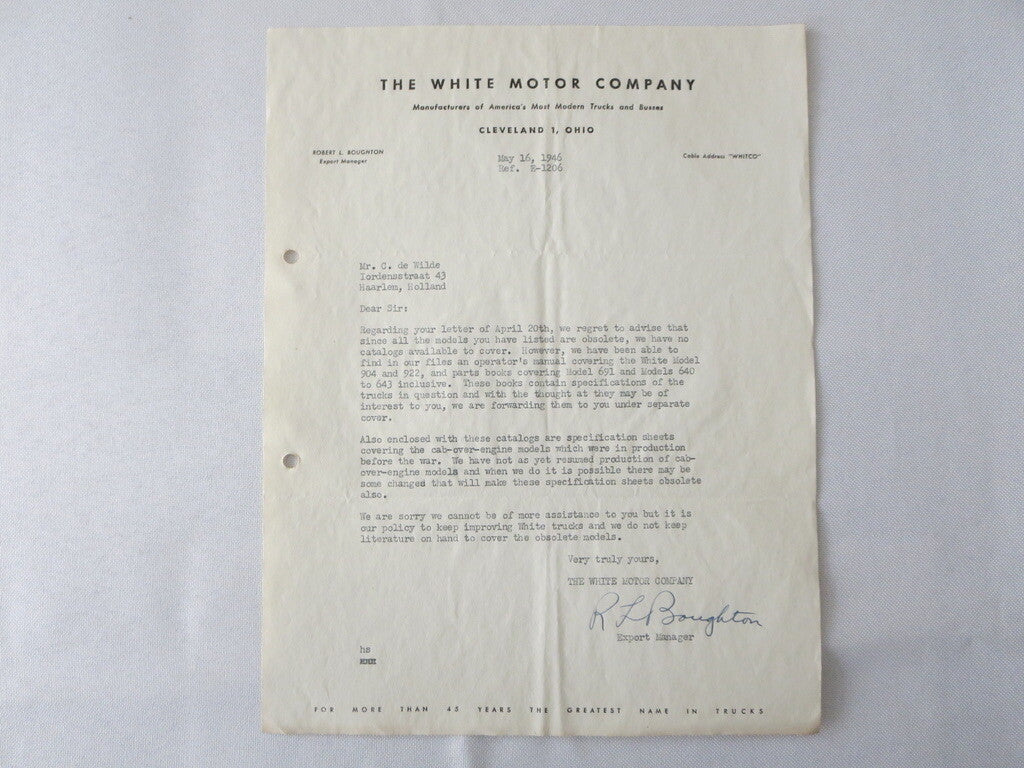 1946 White Motor Company Letter Letterhead Document White Truck 