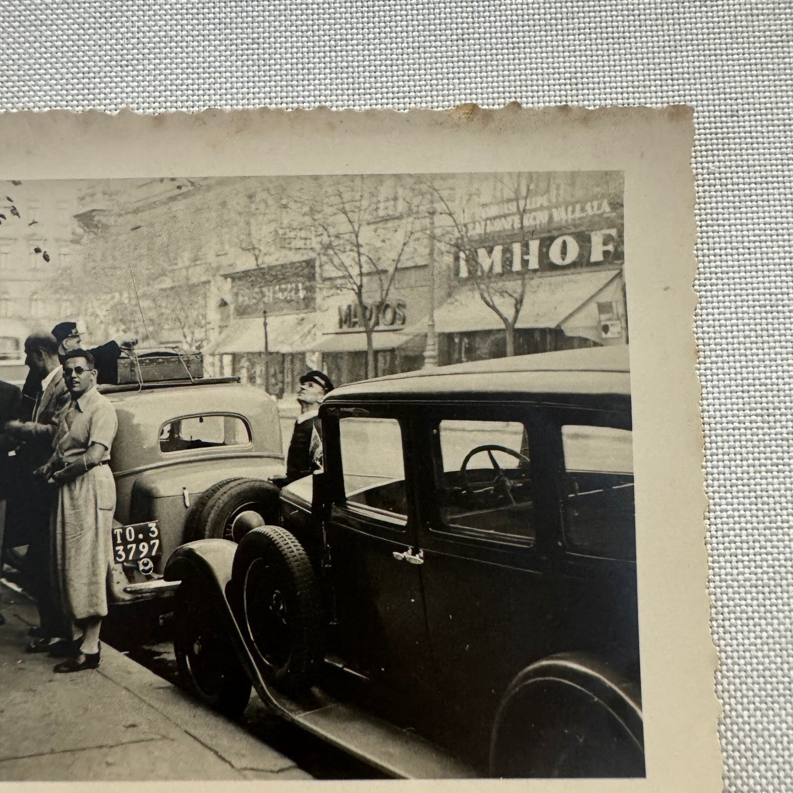 Vintage Photograph Photo Print People with Car Automobile Street Scene European