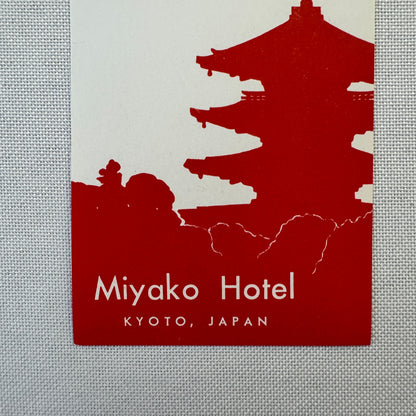 Vintage Hotel Travel Luggage Label Miyako Hotel Kyoto Japan Japanese