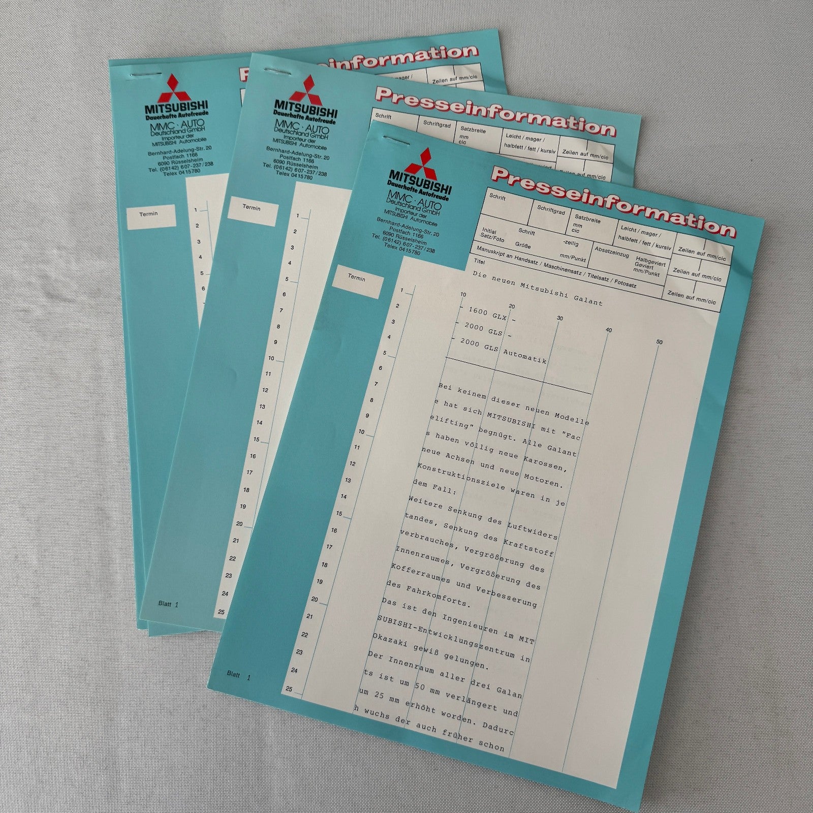Vintage Mitsubishi Car Press Kit Photos Brochure Galant Lancer Turbo Colt GERMAN