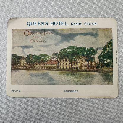 Vintage Hotel Travel Luggage Label Queen's Hotel Kandy Ceylon Sri Lanka