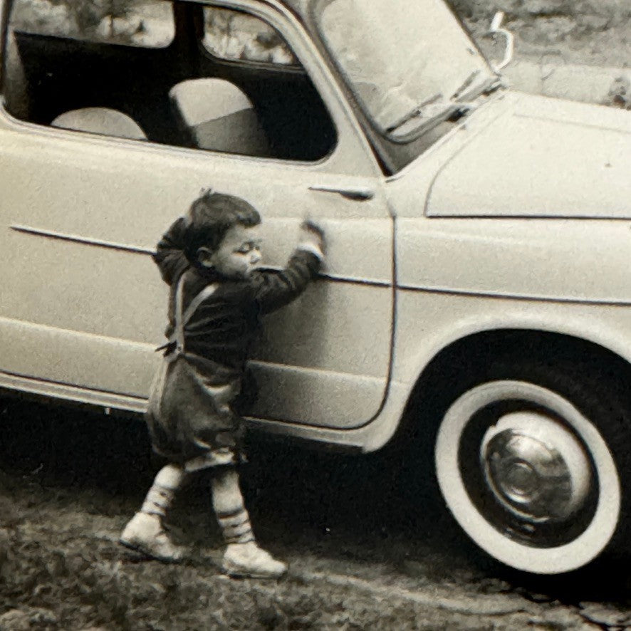 Child with Fiat 600 Car Photo Photograph Print Snapshot Lot 4x Vintage