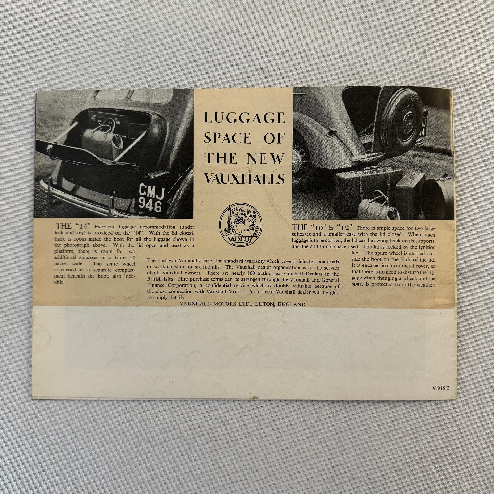Vauxhall Car Sales Brochure Catalog Advertising 10HP 12HP 14 HP 10 12 14 Vintage