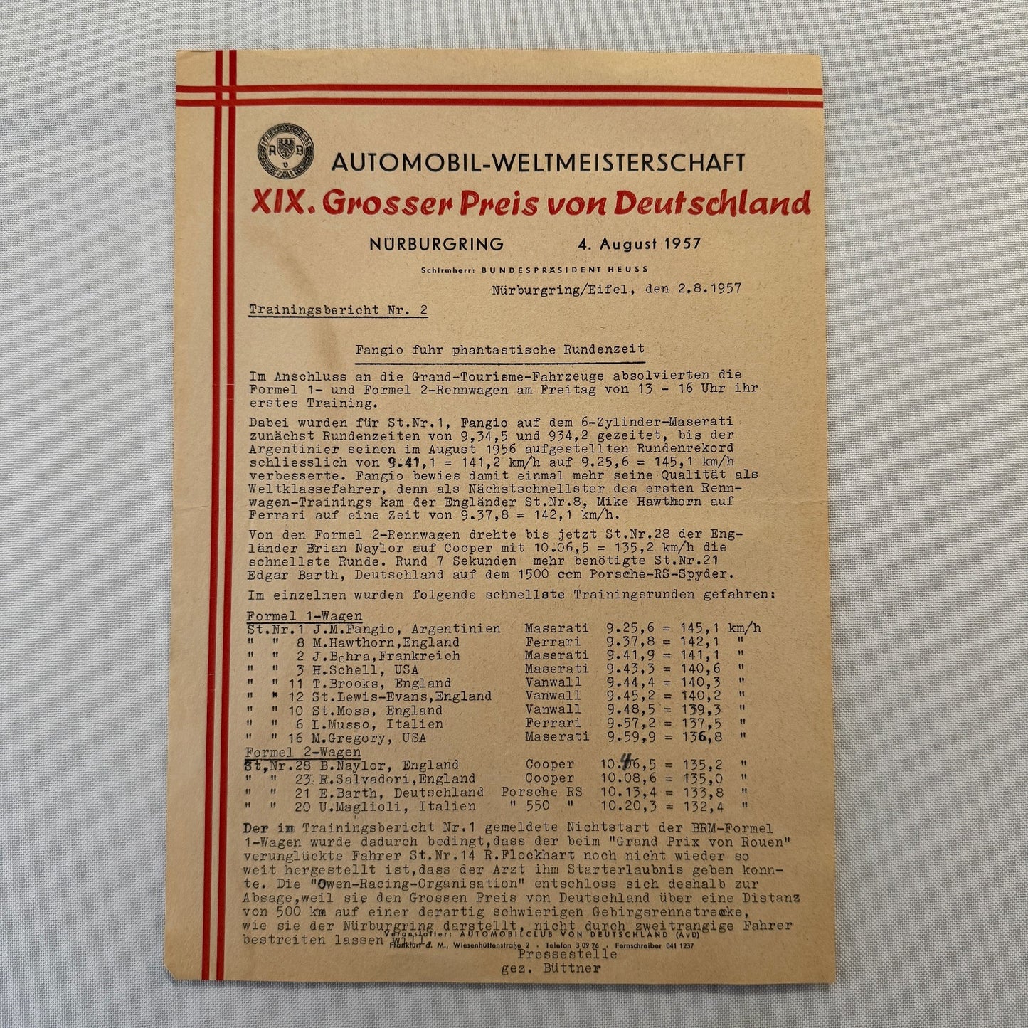 1951 AVD European Grand Prix at Nurburgring Racing Race Document Lot 11x