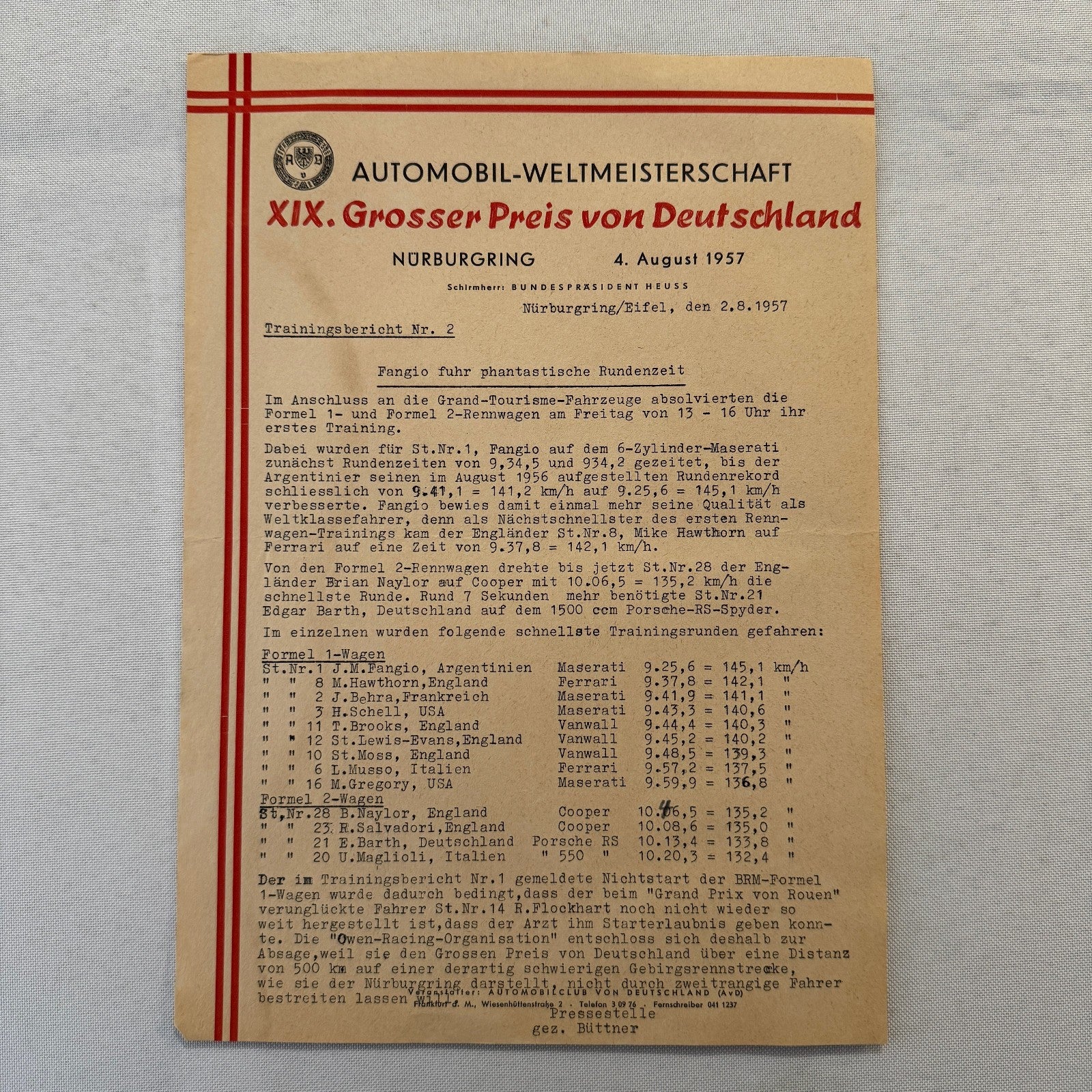 1951 AVD European Grand Prix at Nurburgring Racing Race Document Lot 11x